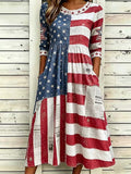 Women'S Casual Loose Dress With Independence Day Print