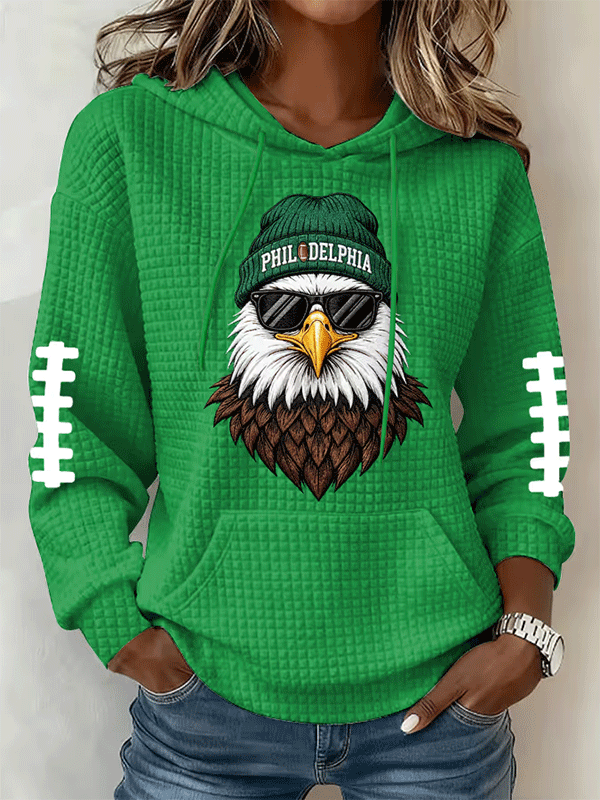 Women's Football Print Checkered Hoodie