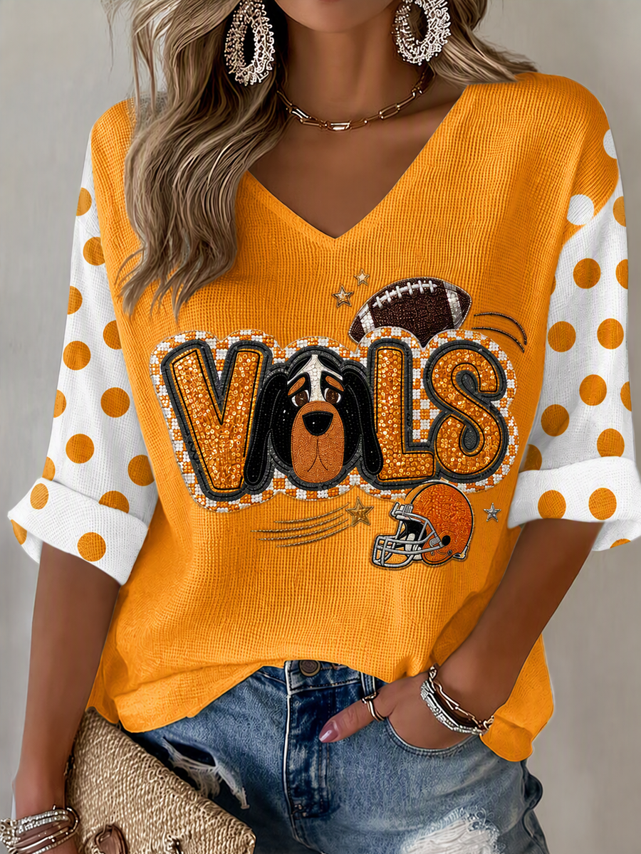 Women'S Football Print Waffle Top