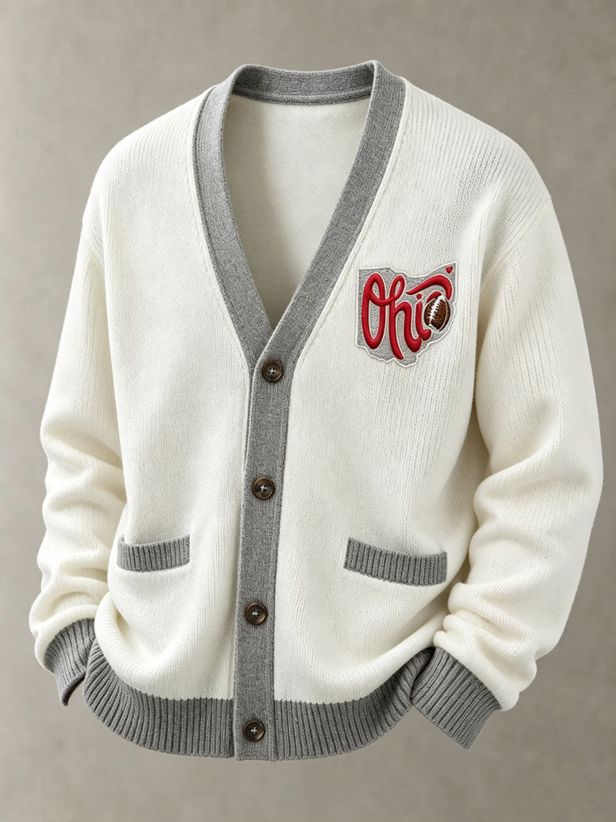 Men'S Casual Football Printed Cardigan
