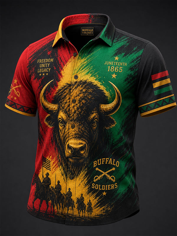 Men's Juneteenth Buffalo Colorblock Art Print Short Sleeve Shirt