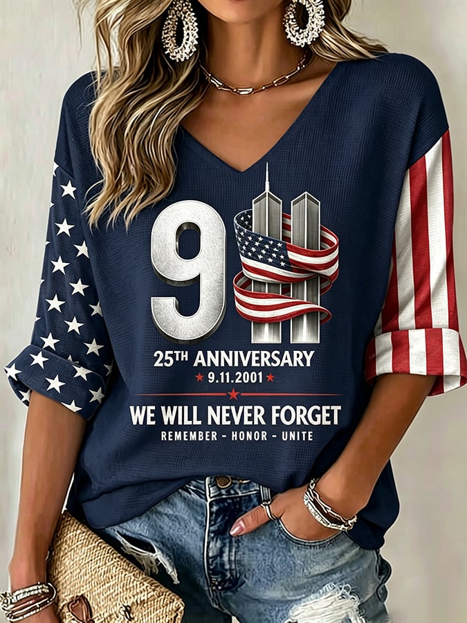 Women's  Retro  9.11 Never Forget Print T-shirt