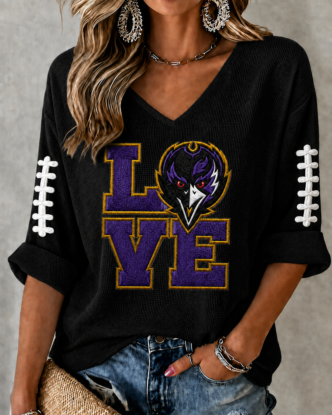 Women'S Football Print Waffle  Top