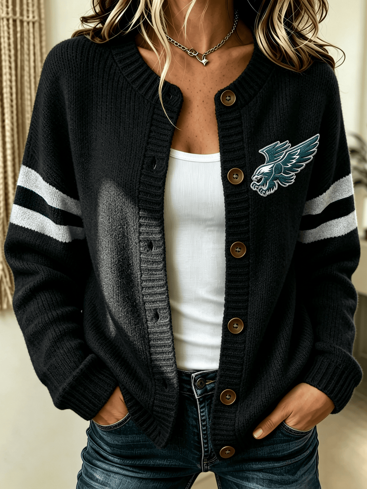 Women'S Football Sports Casual Knitted Cardigan Top