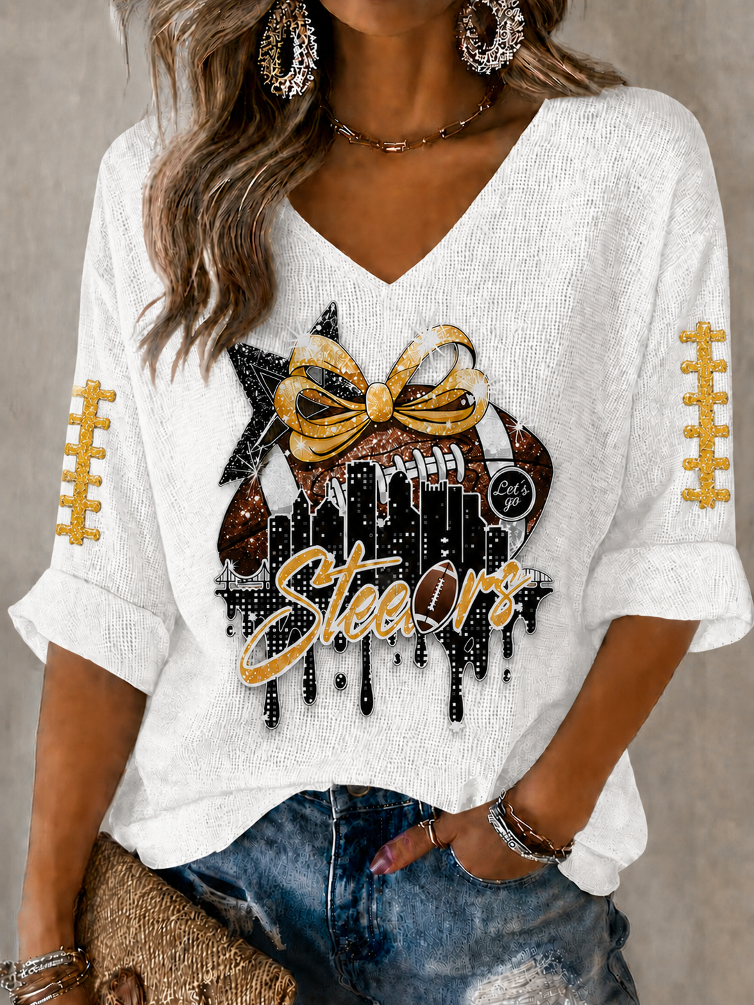 Women'S Football Print Waffle Top
