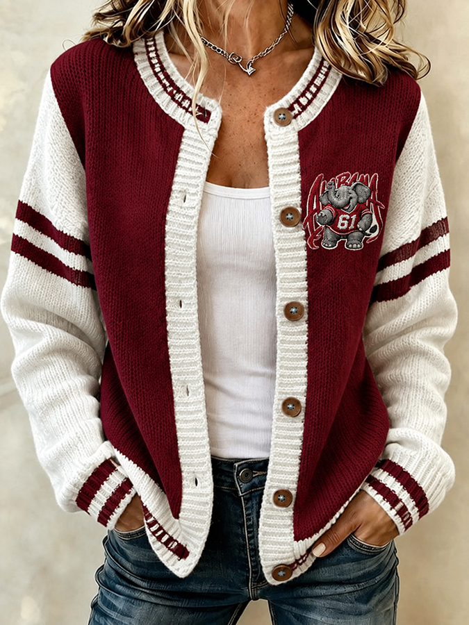 Women's Football Fans Printed Knitted Cardigan Top