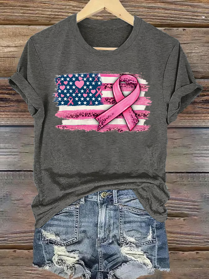 Women's breast cancer US flag T-shirt