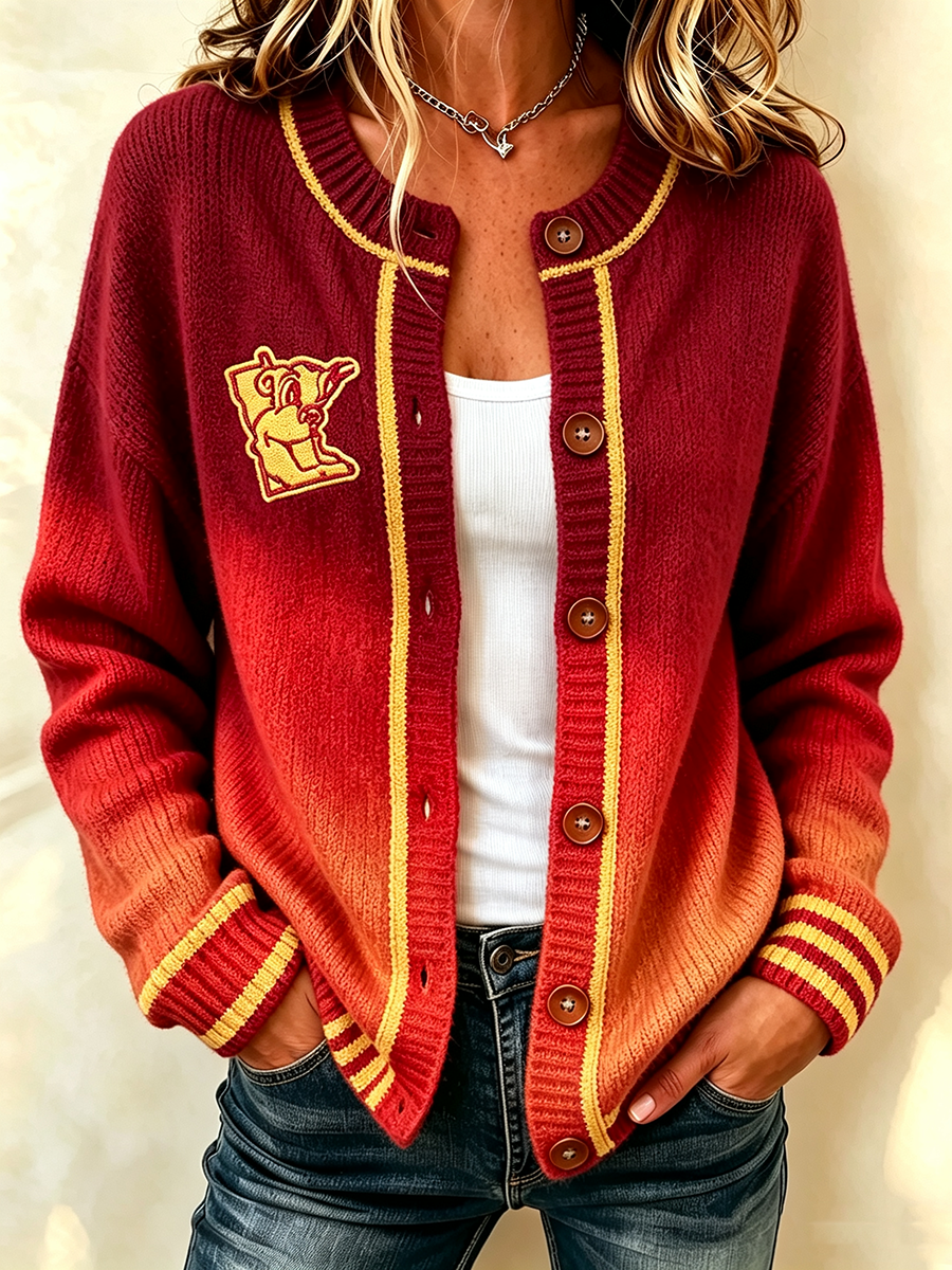 Women's Casual Football Plant Knitted Cardigan Top