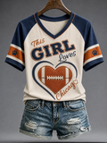 Women's Football Gameday Gift For Football Fans Casual V-Neck Tee