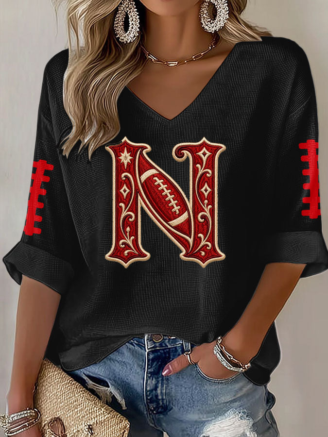 Women'S Football Print Waffle Top