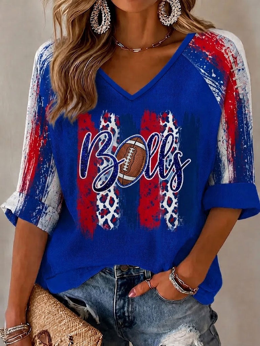 Women'S Football Print Waffle  Top