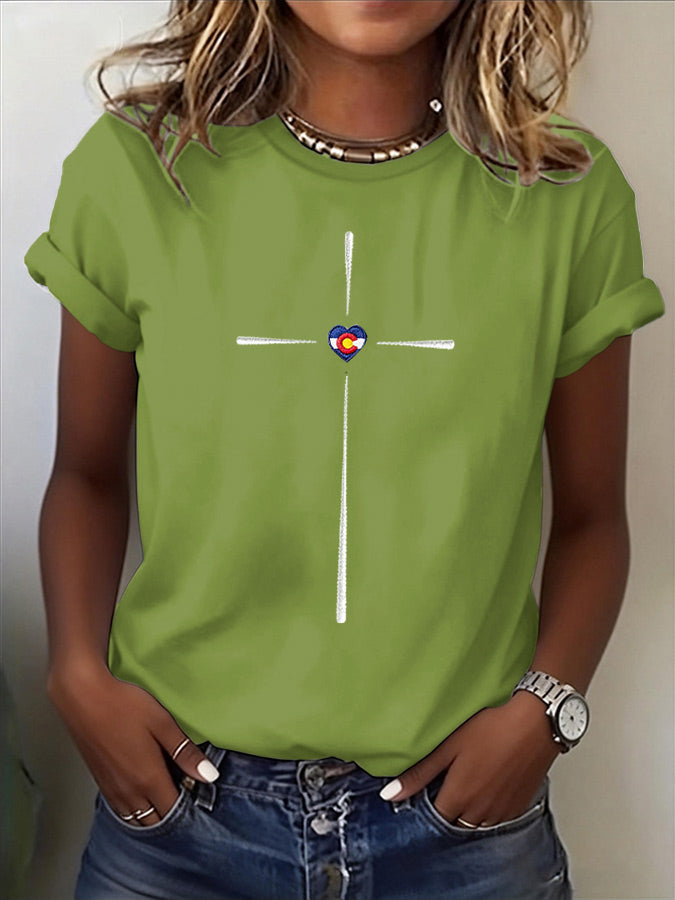 Women'S Casual COLORADO STRONG Mountain Fire Printed Round Neck Casual Short Sleeved T-Shirt