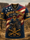 Men's Retro Western Buffalo Soldiers 9th Cavalry Regiment Print V Neck T-Shirt