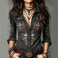 Women's Retro Gothic-Style Skull Print Casual Shirt