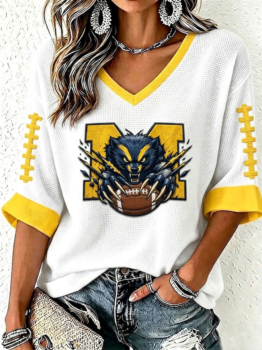 Women'S Football Print Waffle Top
