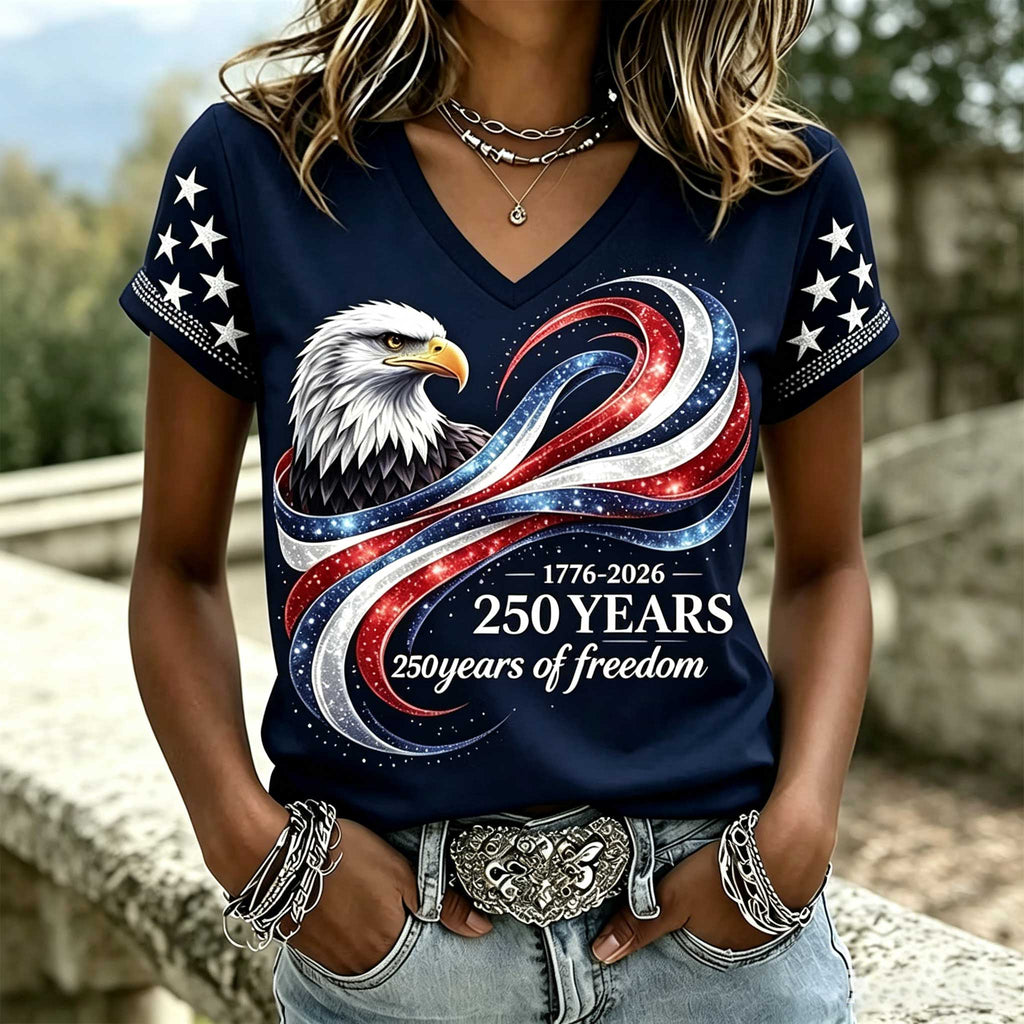 Women's Retro Independence Day Relief Printed Casual Short Sleeved T-Shirt