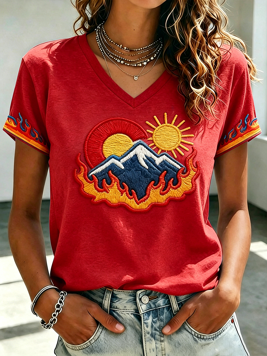 Wilderness Eagle Cross Faith Through The Fire V-neck Short Sleeve Retro T-shirt