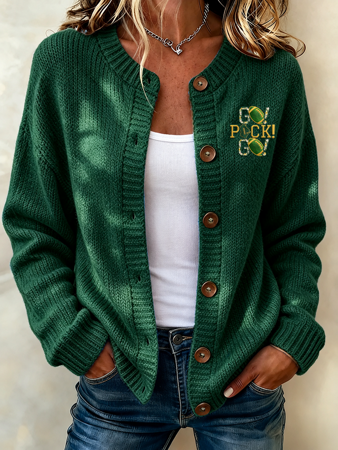 Women'S Casual Football Print Knitted Cardigan Top
