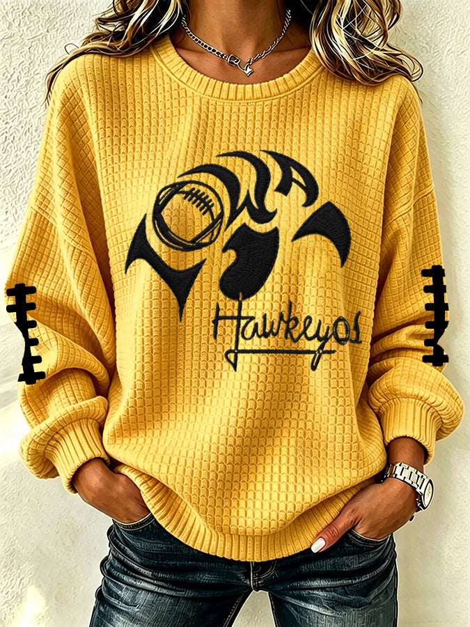 Women's Football Print Crew Neck Check Sweatshirt