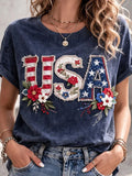 Women's Casual American 250th Anniversary Printed Short-Sleeve T-Shirt