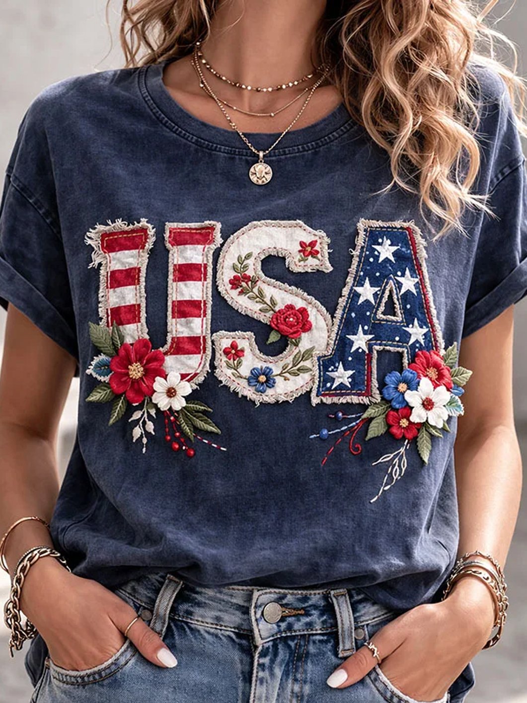 Women's Casual American 250th Anniversary Printed Short-Sleeve T-Shirt