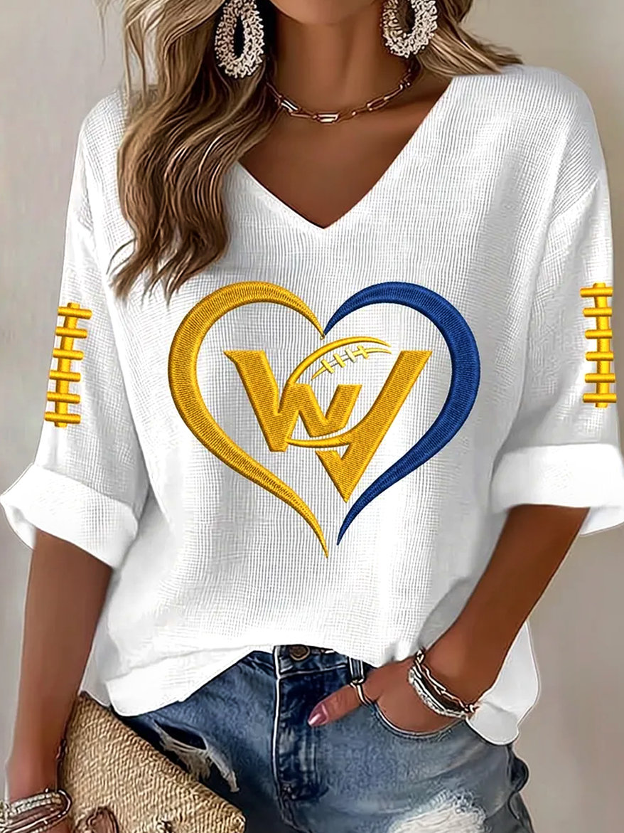Women'S Rugby Patterned Waffle V-Neck Top