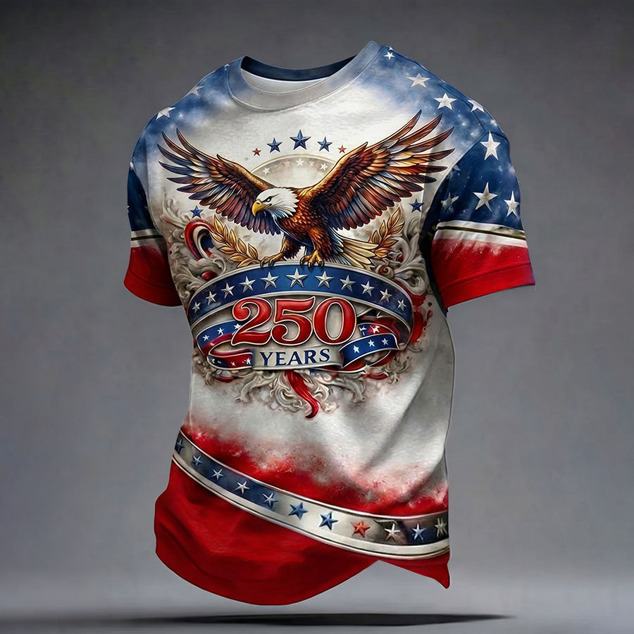 Men'S Retro American Flag Vintage 250Th Anniversary Celebration Commemorative Printed Short Sleeved T-Shirt