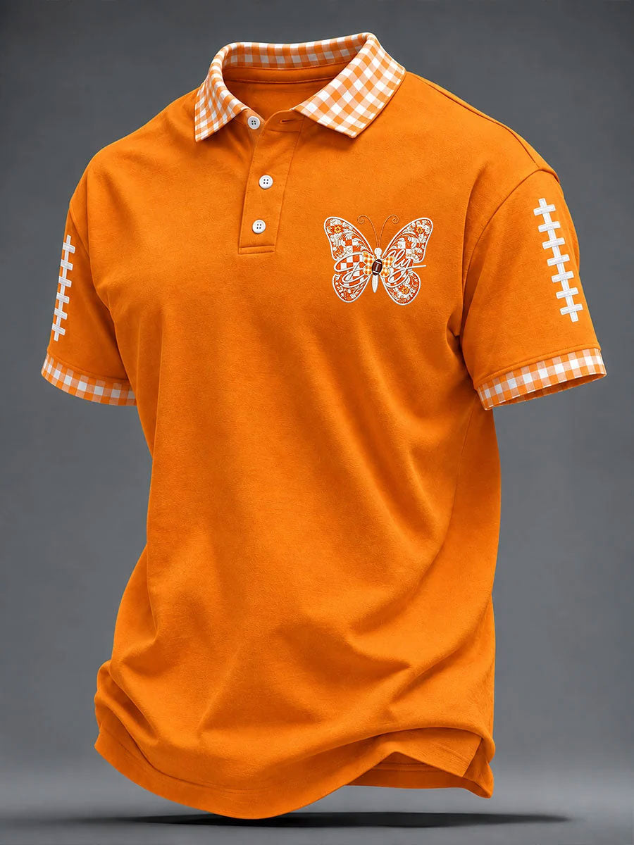 Men'S Retro Football Print Polo T-Shirt