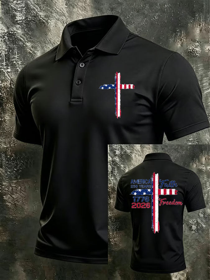 Men'S Flag Cross Print Casual Polo Shirt