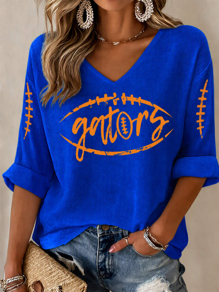 Women'S Football Print Waffle  Top