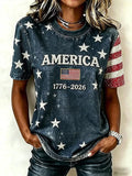 Women's Casual American 250th Anniversary Print T-shirt