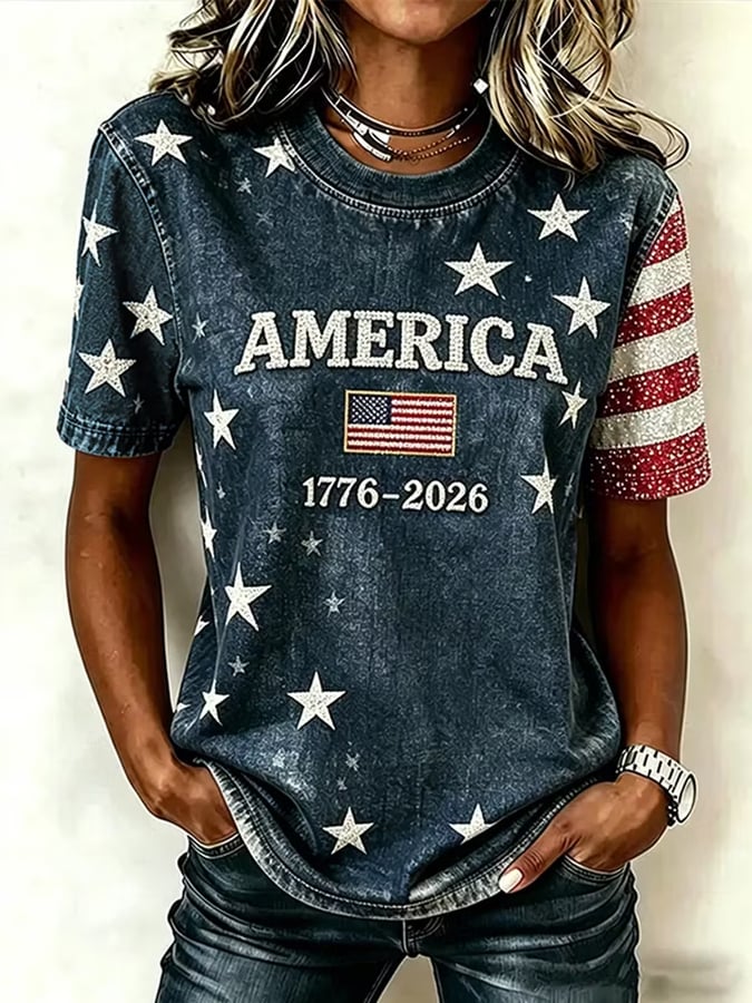 Women's Casual American 250th Anniversary Print T-shirt