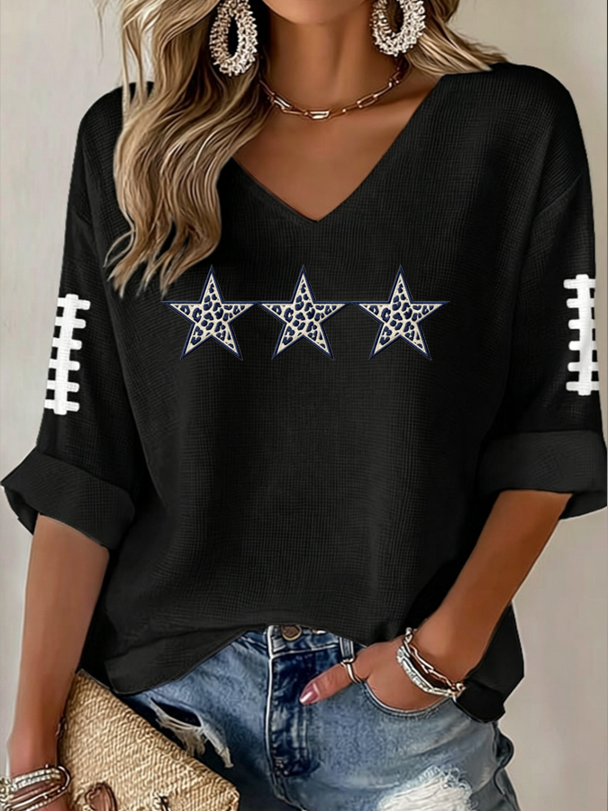 Women'S Football Print Waffle  Top