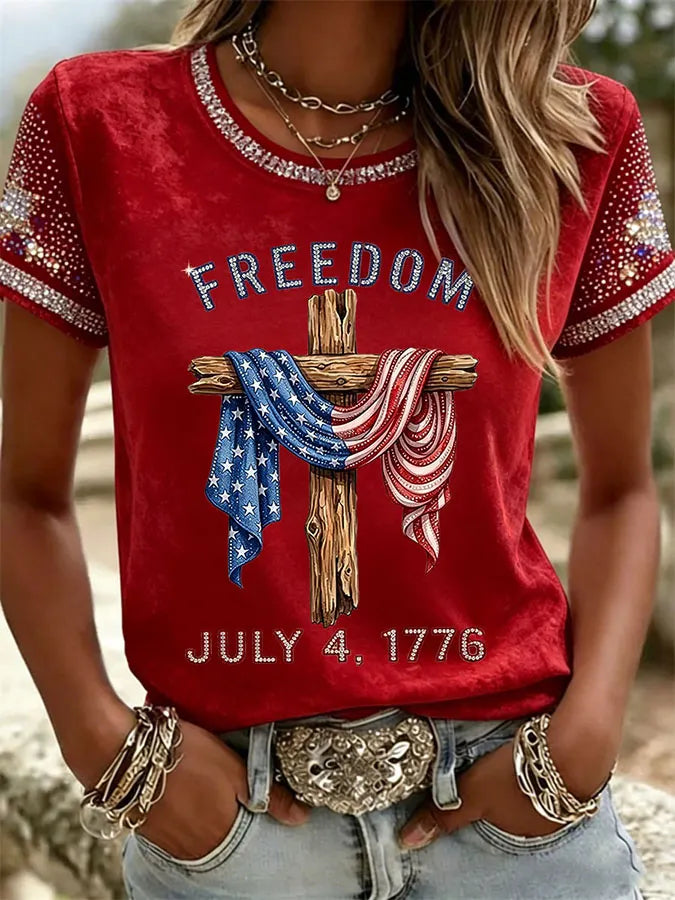 American 250th Anniversary Rhinestone Design Women's T-Shirt