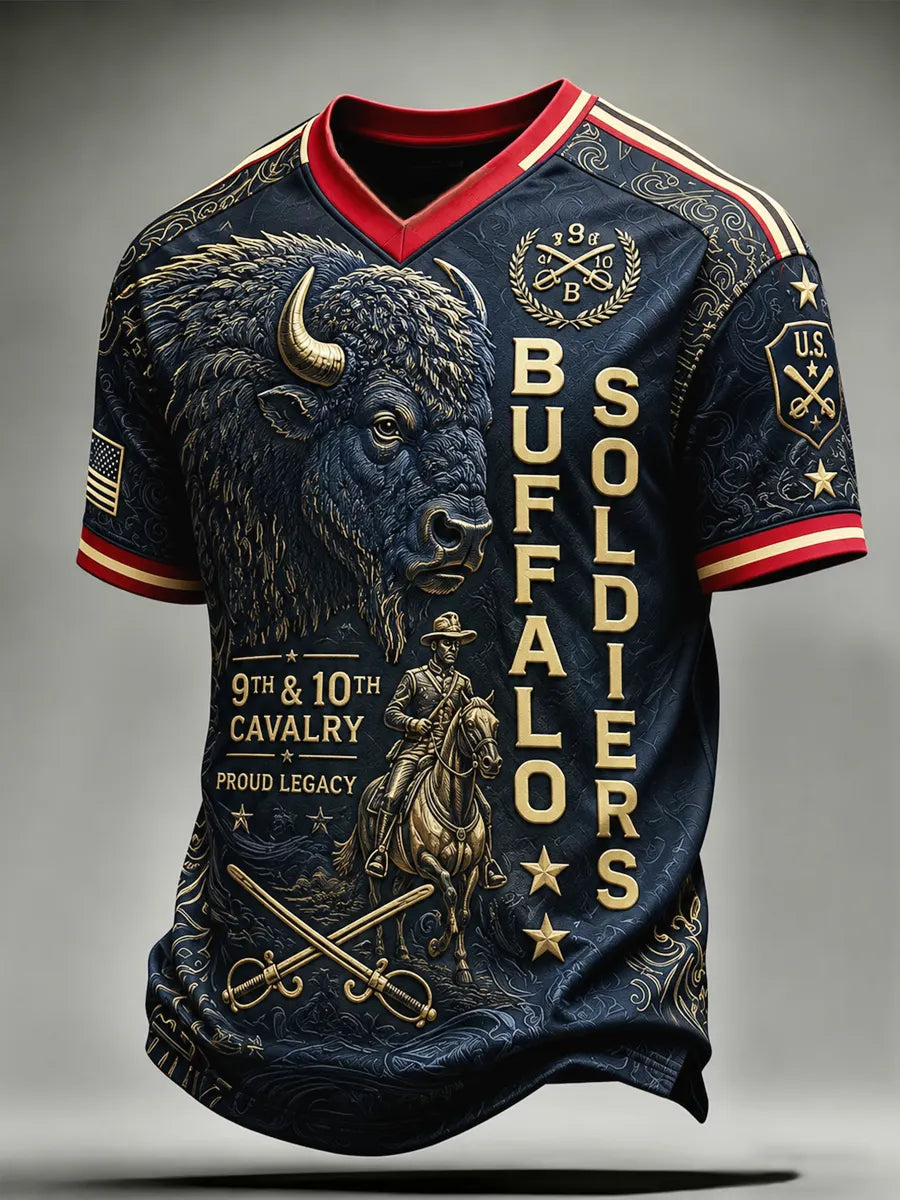 Men's Retro Buffalo Soldier Print Casual T-Shirt