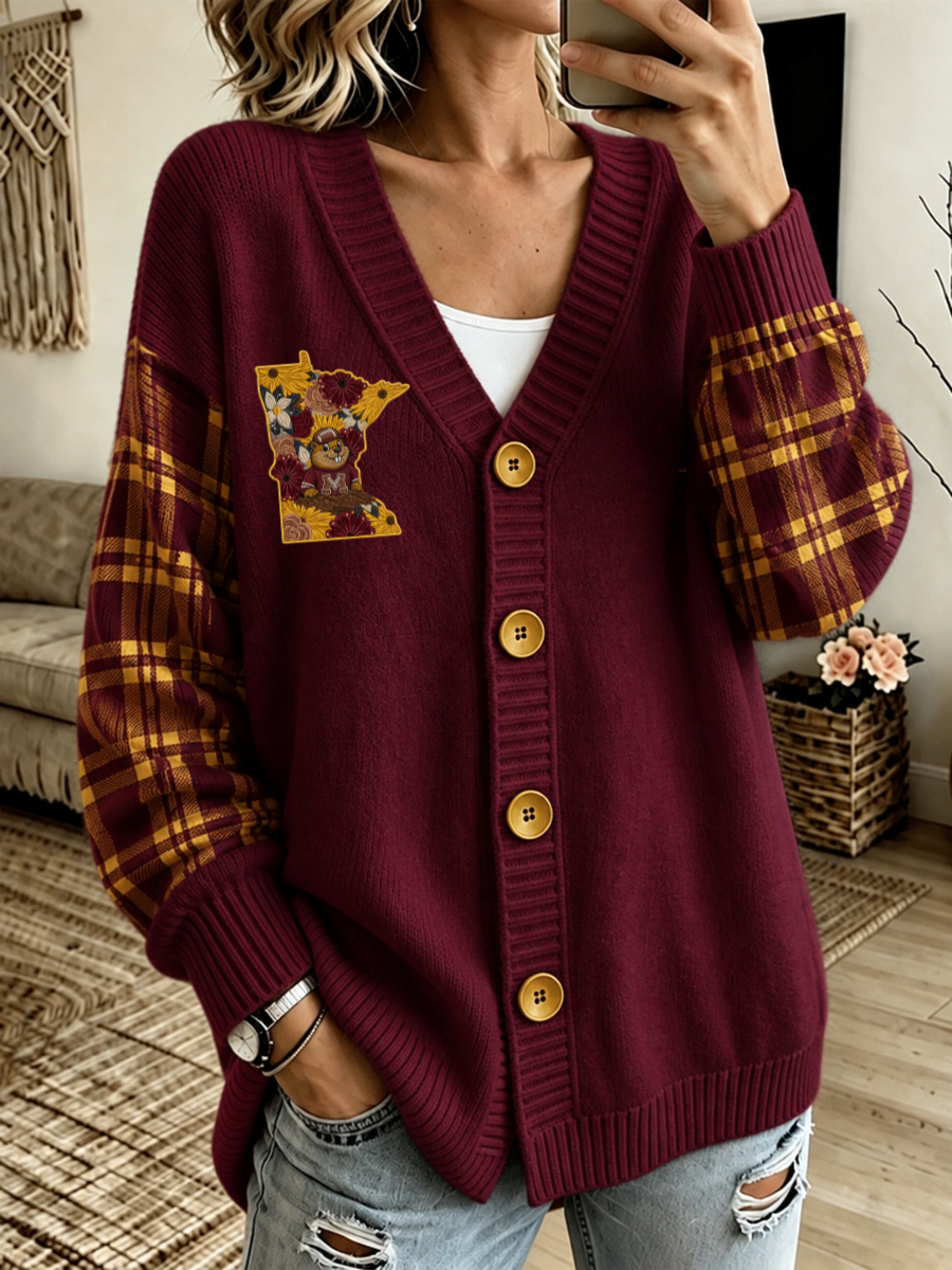 Women's Football Fan V‑Neck Knit Cardigan