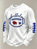 Men'S Buffalo Print Football Fans Gameday Casual Waffle Long Sleeve T-Shirt