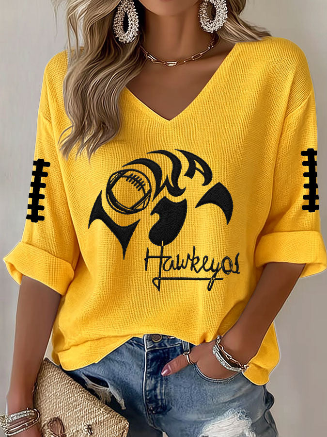 Women'S Football Print Waffle Top