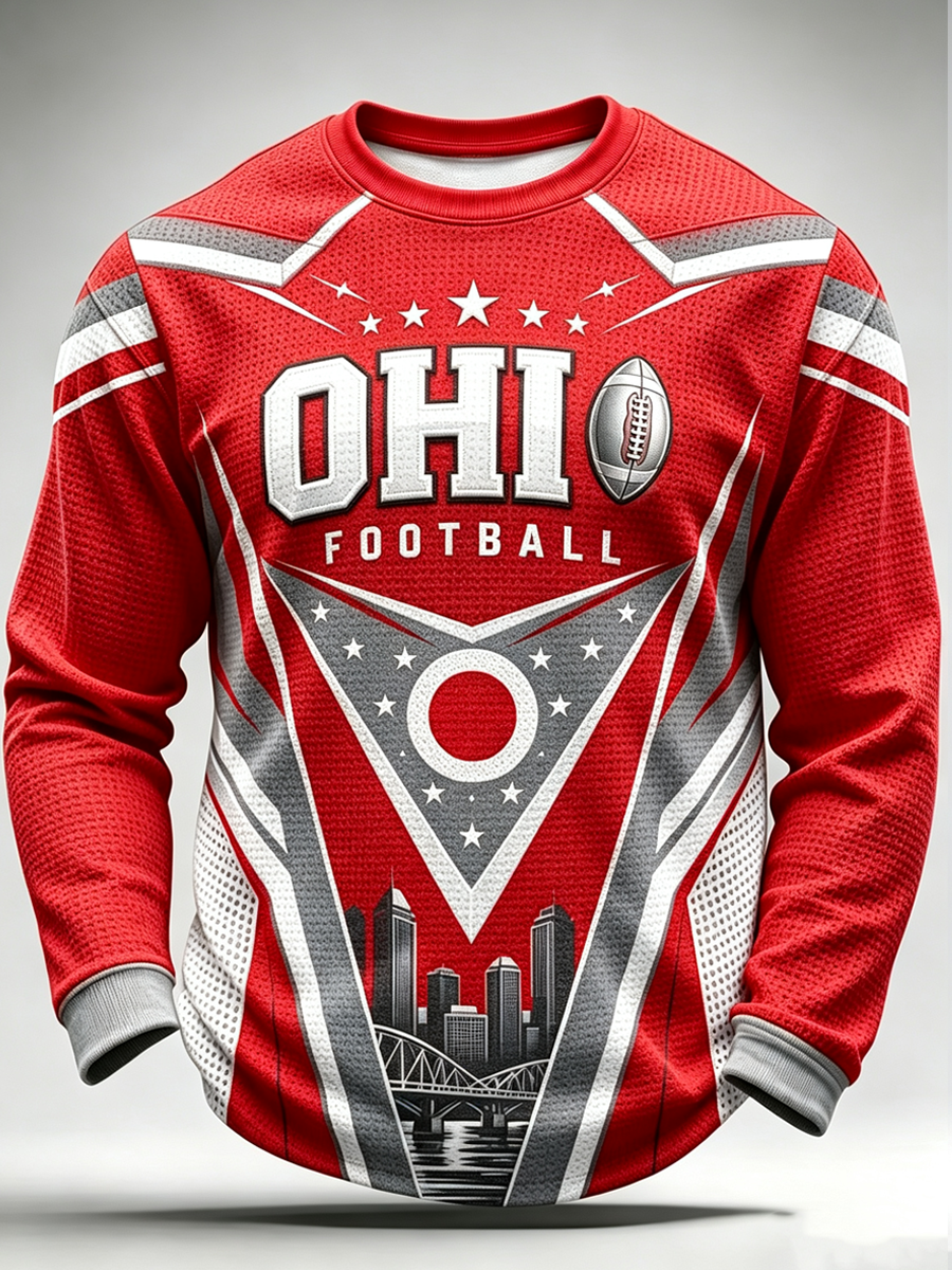 Men'S Football Fan Casual Waffle Long Sleeved Shirt
