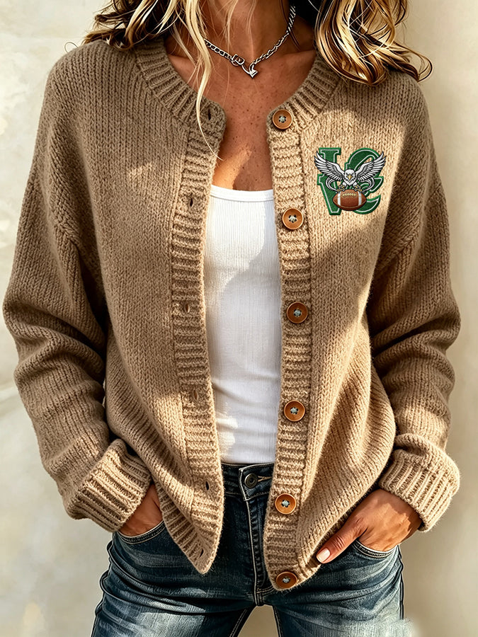 Women'S Football Printed Knitted Cardigan