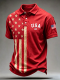 Men'S Casual USA Commemorative Embroidered Printed Lapel Shirt