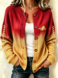 Women'S Football Printed Knitted Cardigan