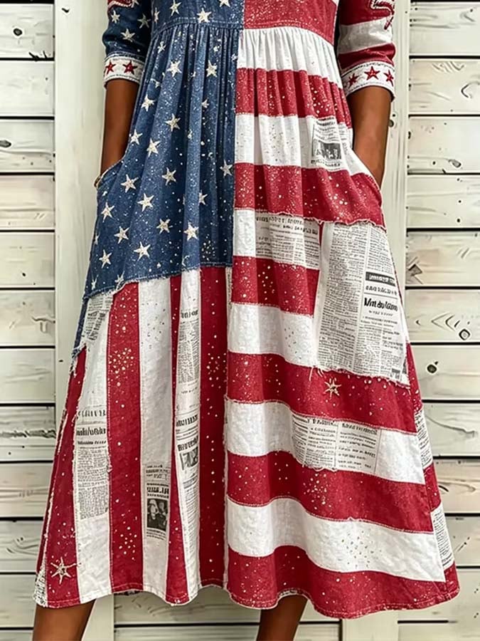 Women'S Casual Loose Dress With Independence Day Print