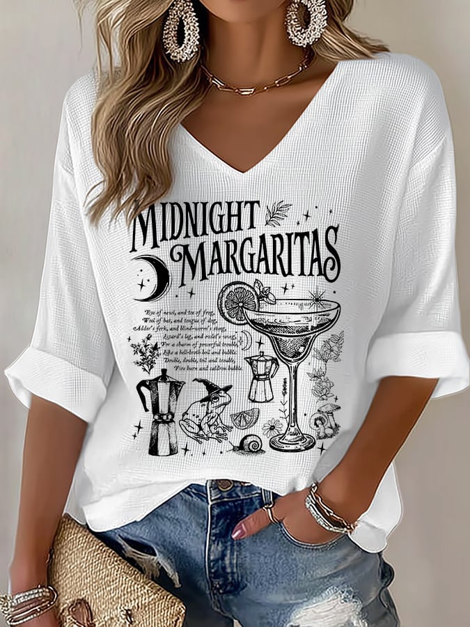 Women's Midnight Margaritas Print V Neck Top