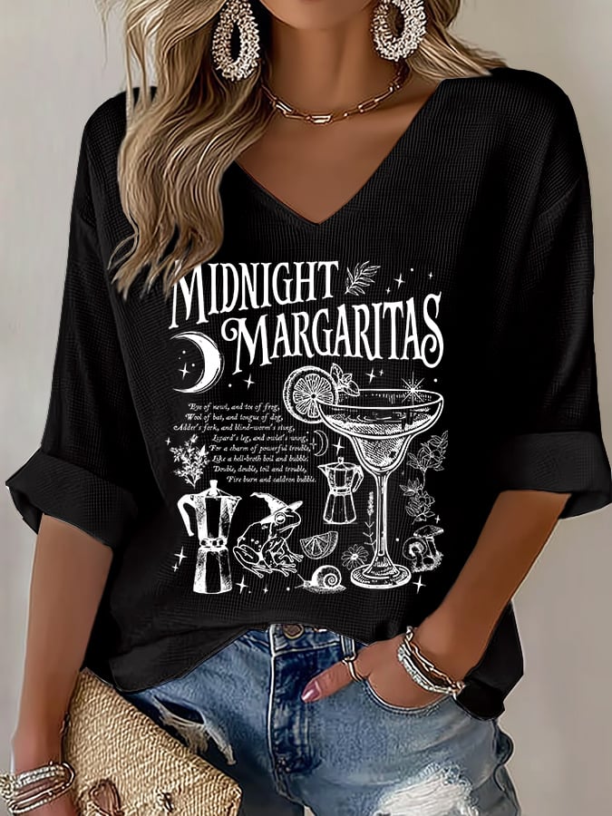 Women's Midnight Margaritas Print V Neck Top