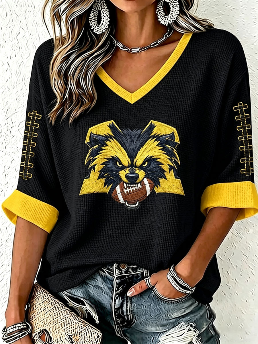 Women'S Football Print Waffle Top