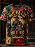 Men's Buffalo Soldier Retro Geometric Patchwork Art Pattern Casual T-Shirt