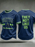 Men's Seattle Football Printed Vintage Fashion Loose Short Sleeve T-Shirt