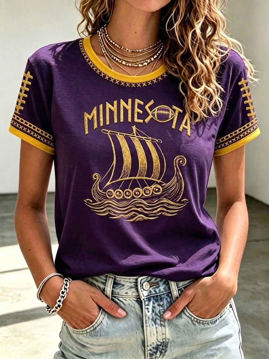 Women's Football Fan Printed Round Neck T-Shirt