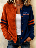 Women'S Football Printed Knitted Cardigan